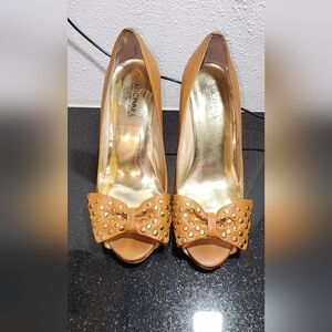 Michael Kors leather bow open toe heels